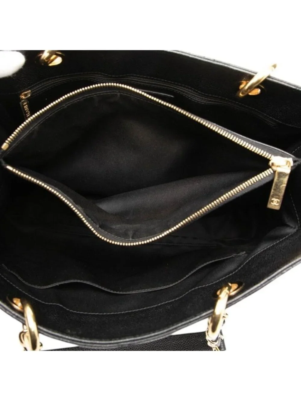 Chanel Quilted CC Logo Tote Black Caviar Leather